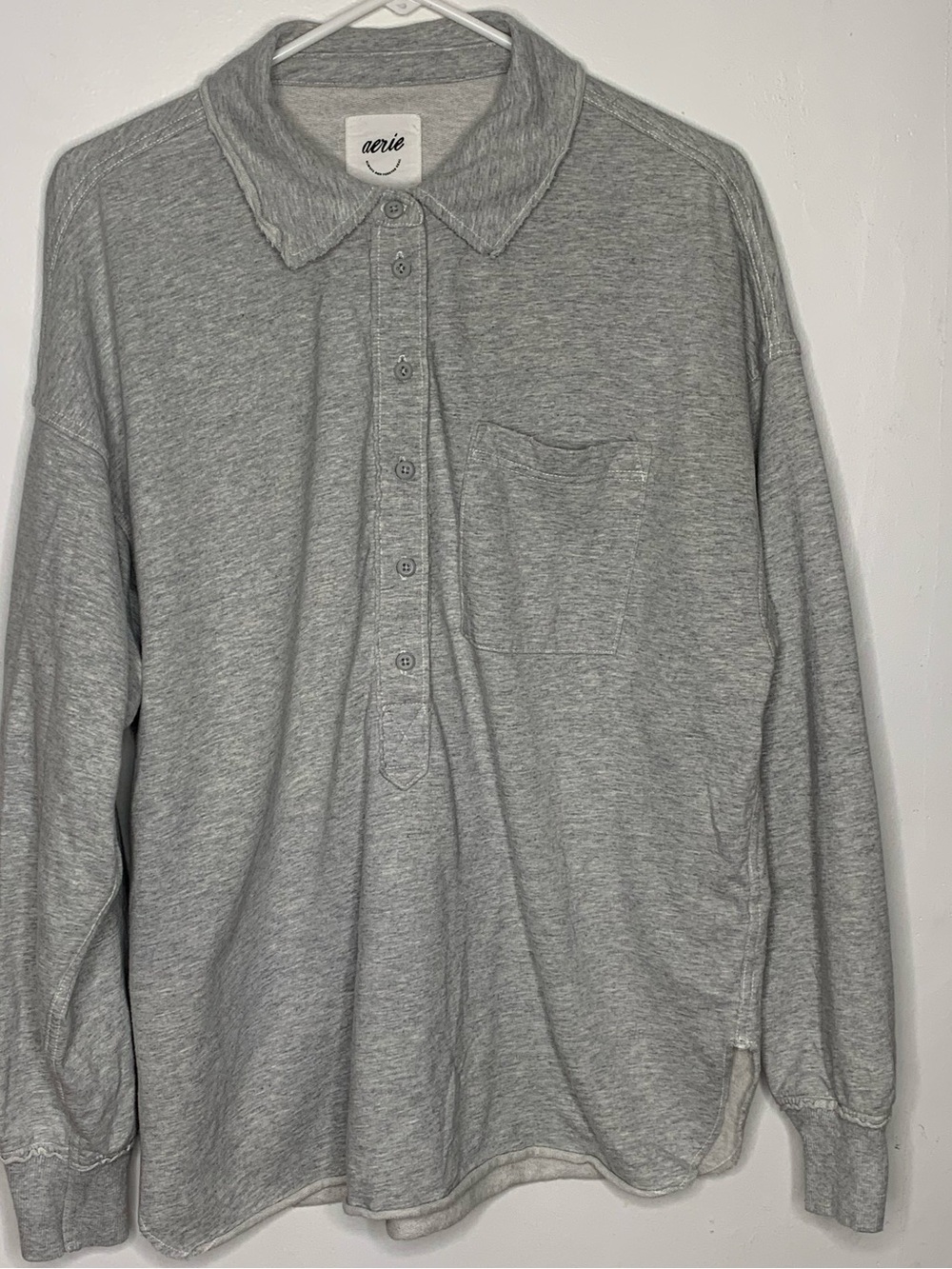 Aerie Gray Oversized Cotton Pullover 2024 longsleeve Crew Sweater Small